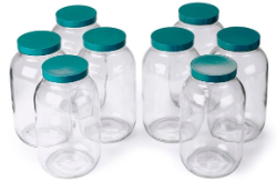 Glass containers w/ caps, 1.9 L, set of 8